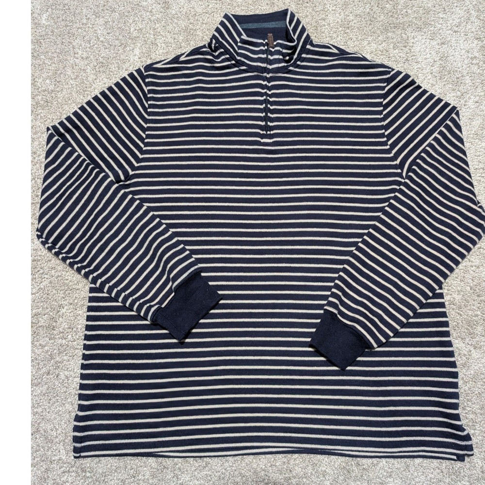 Club Room Mens Long Sleeve Striped Quarter Zip Pullover Sweater Preppy Size L